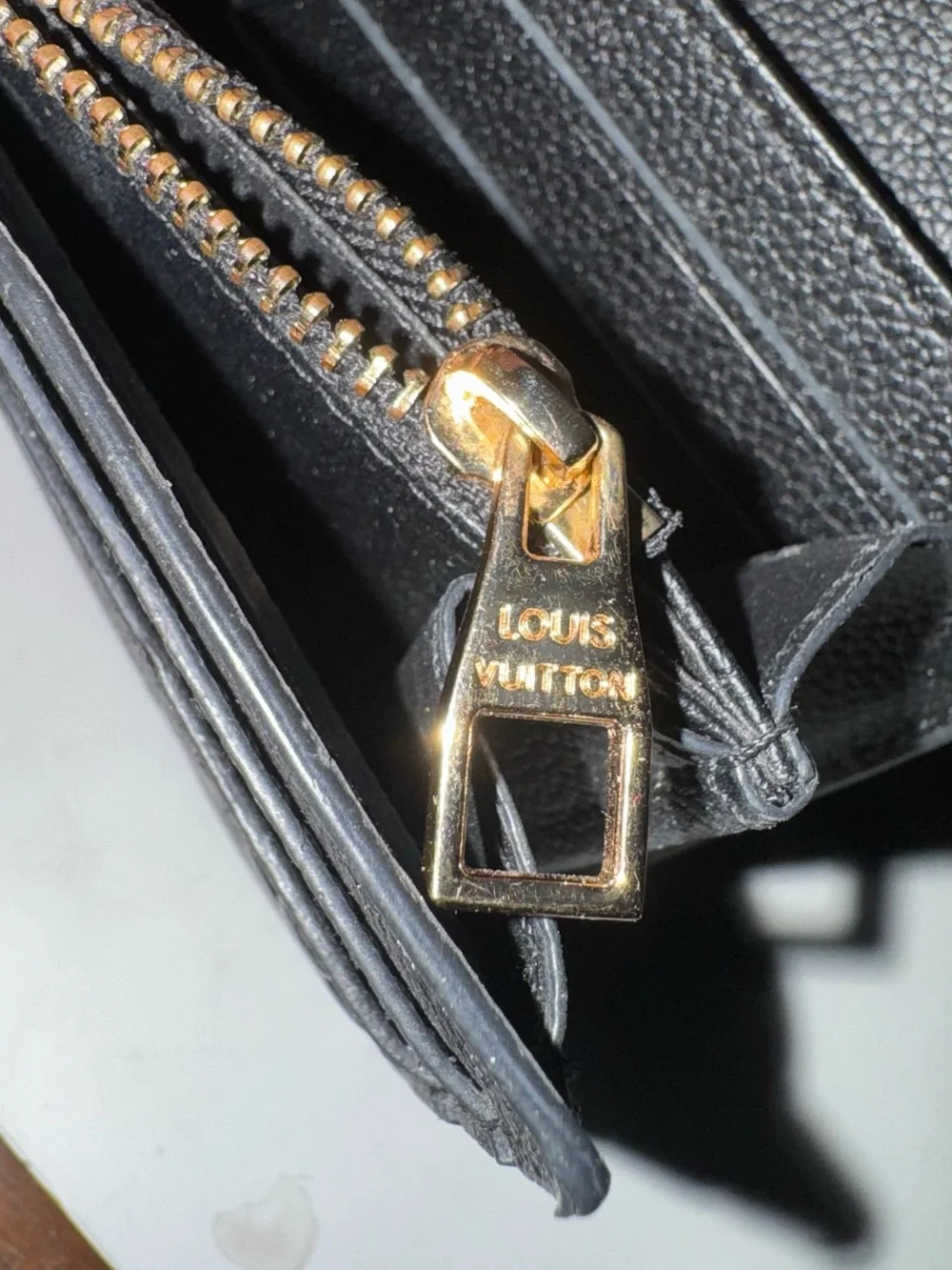 Louis Vuitton Black Leather Snap Closure Wallet with Gold Stamp